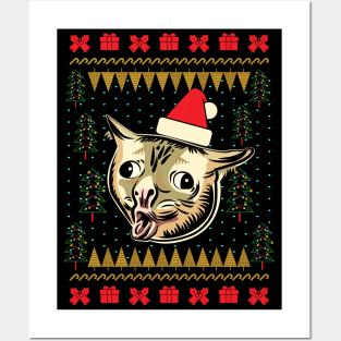 Coughing Cat Meme Ugly Christmas Sweater Posters and Art